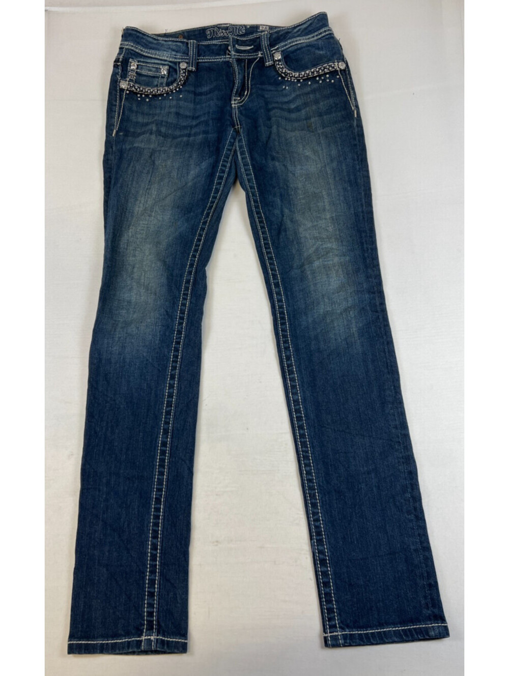 Miss Me Women 28x33 Skinny Dark Wash Rhinestone Embellished Denim Jeans